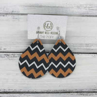 ZOEY (3 sizes available!) -  Leather Earrings  ||   BLACK/WHITE/ORANGE CHEVRON