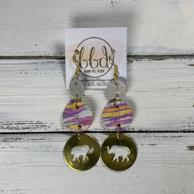SUEDE + STEEL *Limited Edition* COLLECTION ||  <br> BRASS ELEPHANT CUT OUT  || SHIMMER ROSE GOLD, PURPLE BRUSHSTROKES ON CORK