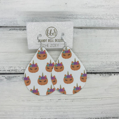ZOEY (3 sizes available!) -  Leather Earrings  ||   UNICORN PUMPKIN PRINT (FAUX LEATHER)