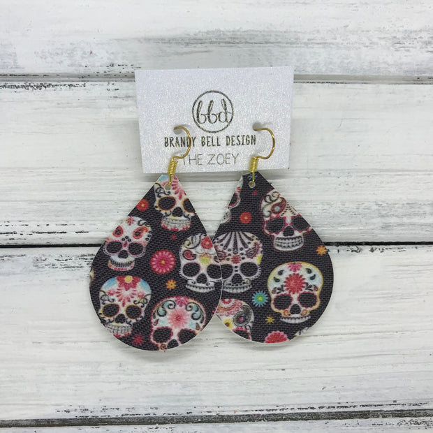 ZOEY (3 sizes available!) -  Leather Earrings  ||  SUGAR SKULLS (FAUX LEATHER)