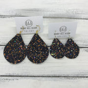 ZOEY (3 sizes available!) -  Leather Earrings  ||  BLACK & ORANGE GLITTER (FAUX LEATHER)