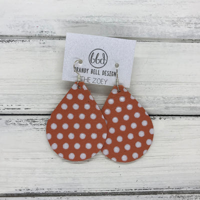 ZOEY (3 sizes available!) -  Leather Earrings  ||  ORANGE & WHITE POLKADOTS