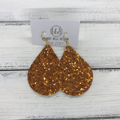 ZOEY (3 sizes available!) -  Leather Earrings  ||  ORANGE GLITTER (FAUX LEATHER) <br>