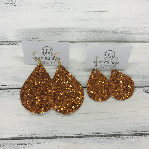 ZOEY (3 sizes available!) -  Leather Earrings  ||  ORANGE GLITTER (FAUX LEATHER) <br>