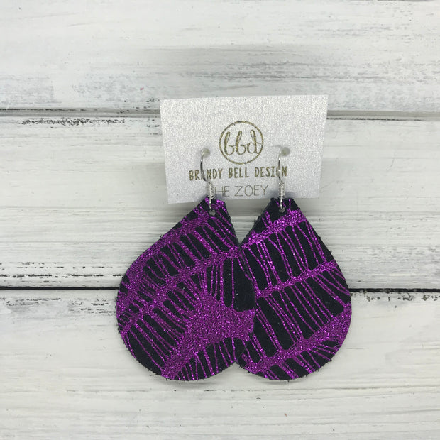 ZOEY (3 sizes available!) -  Leather Earrings  ||  METALLIC PURPLE WEBS