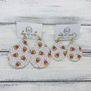 ZOEY (3 sizes available!) -  Leather Earrings  ||  CANDY CORN PATTERN (FAUX LEATHER)