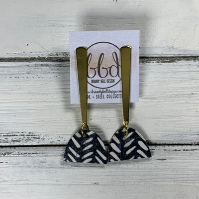 SUEDE + STEEL *Limited Edition* COLLECTION ||  <br> BRASS POST / STUD DROP   || <br> BLACK & WHITE BROKEN CHEVRON CORK