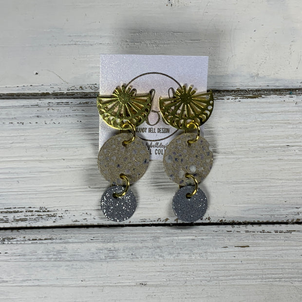 SUEDE + STEEL *Limited Edition* COLLECTION ||  <br> BRASS POST / STUD MOON PHASE   || <br> IVORY STINGRAY, SHIMMER SILVER