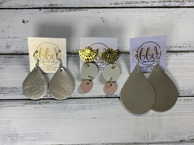 SUEDE + STEEL *Limited Edition* COLLECTION ||  <br> BRASS POST / STUD MOON PHASE   || <br> IVORY STINGRAY, SHIMMER SILVER