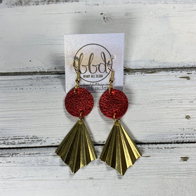 SUEDE + STEEL *Limited Edition* COLLECTION ||  <br> LONG ACCORDION FAN    || <br> METALLIC RED PEBBLED