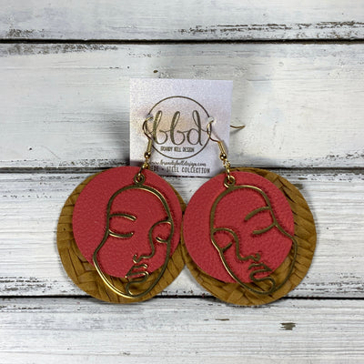 SUEDE + STEEL *Limited Edition* COLLECTION || <BR> GOLD FEMALE SILHOUETTE LARGE <BR> MATTE CORAL/PINK, MUSTARD BRAID