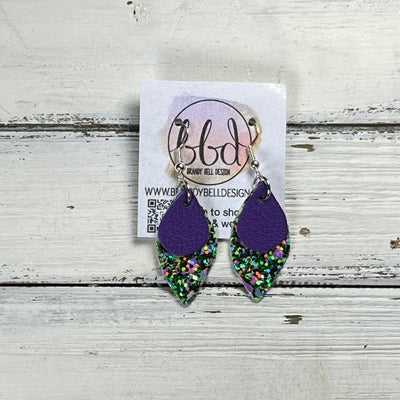 JEAN -  Leather Earrings  ||  <BR> MATTE PURPLE , <BR> MIXED GREEN & PURPLE GLITTER (FAUX LEATHER)