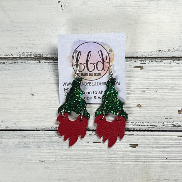 GNOME -  Leather Earrings  ||   <BR> SHIMMER GREEN, <BR> MATTE RED