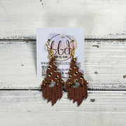 GNOME -  Leather Earrings  ||   <BR> GOLD & BROWN POLKADOTS, <BR> RUST PALMS