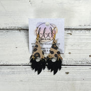GNOME -  Leather Earrings  ||   <BR> CARAMEL CHEETAH, <BR> SHIMMER BLACK