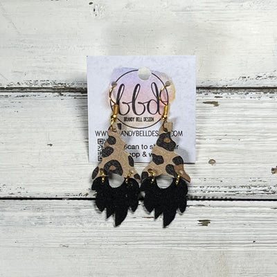 GNOME -  Leather Earrings  ||   <BR> CARAMEL CHEETAH, <BR> SHIMMER BLACK