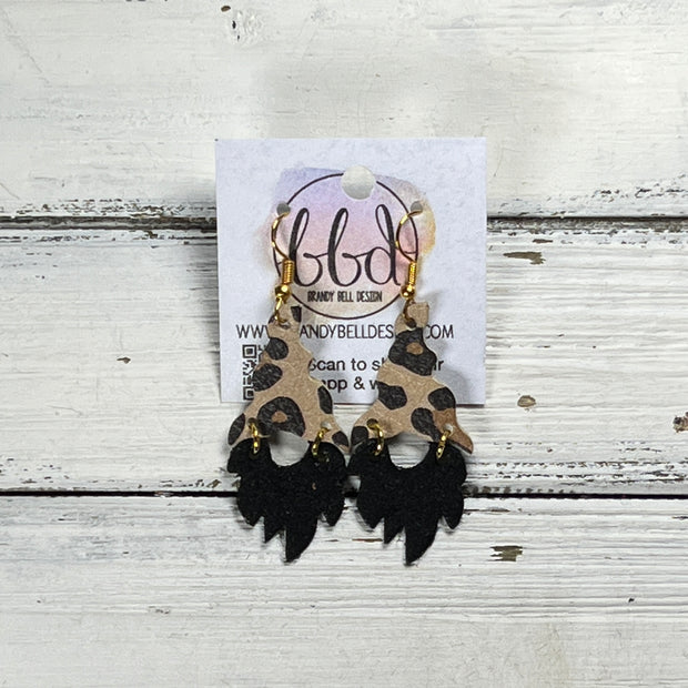 GNOME -  Leather Earrings  ||   <BR> CARAMEL CHEETAH, <BR> SHIMMER BLACK