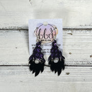 GNOME -  Leather Earrings  ||   <BR> PURPLE & BLACK MERMAID, <BR> METALLIC BLACK SMOOTH