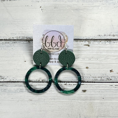ACRYLIC & LEATHER *OOAK (ONE OF A KIND)* - Leather Earrings  ||    <BR> EMERALD GREEN, <BR>  ACRYLIC CIRCLE