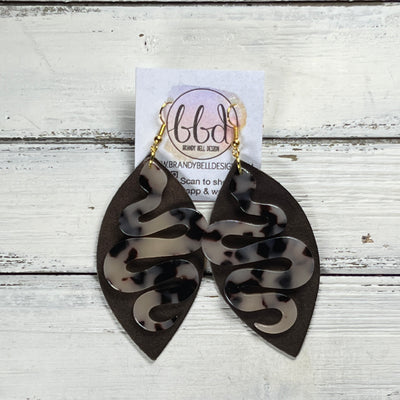 ACRYLIC & LEATHER *LIMITED EDITION* - Leather Earrings  ||    <BR> METALLIC BROWN SMOOTH, <BR> ACRYLIC SNAKE