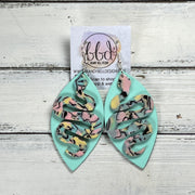 ACRYLIC & LEATHER *LIMITED EDITION* - Leather Earrings  ||    <BR> MATTE AQUA SMOOTH, <BR> PASTEL ACRYLIC SNAKE