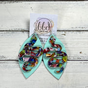 ACRYLIC & LEATHER *LIMITED EDITION* - Leather Earrings  ||    <BR> MATTE AQUA SMOOTH, <BR> MULTICOLOR ACRYLIC SNAKE