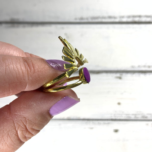SUEDE + STEEL *Limited Edition* COLLECTION ||  <br> Adjustable Raw Brass Burst Ring ||  GOLD  w/ PLUM