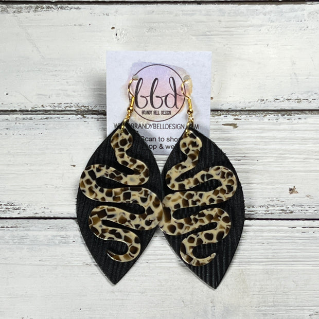 ACRYLIC & LEATHER *LIMITED EDITION* - Leather Earrings  ||    <BR> BLACK PALMS, <BR> ACRYLIC SNAKE