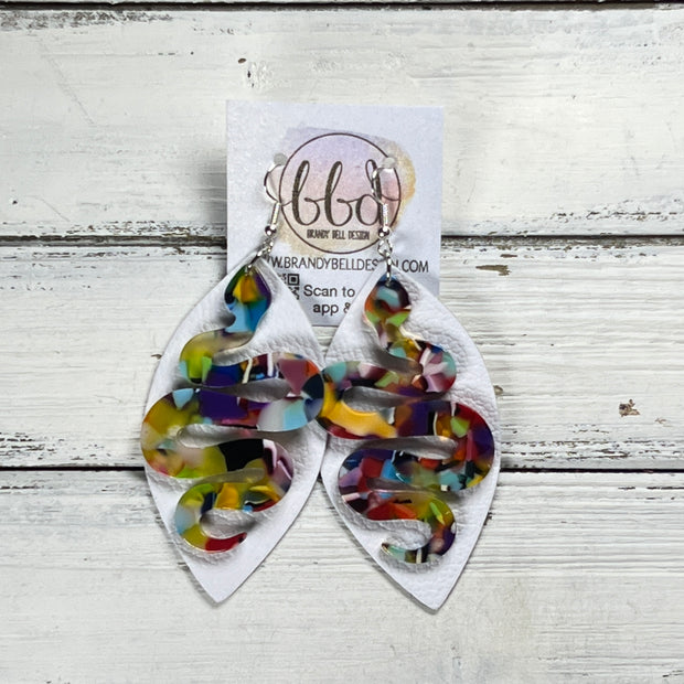 ACRYLIC & LEATHER *LIMITED EDITION* - Leather Earrings  ||    <BR> MATTE WHITE, <BR> MULTICOLOR ACRYLIC SNAKE