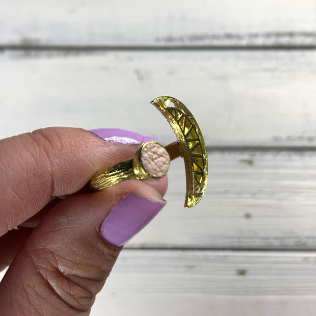 SUEDE + STEEL *Limited Edition* COLLECTION ||  <br> Adjustable Raw Brass Ring || GOLD MOON  WITH NEON PINK