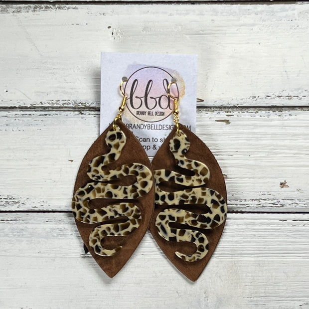 ACRYLIC & LEATHER *LIMITED EDITION* - Leather Earrings  ||    <BR> DISTRESSED BROWN, <BR> ACRYLIC SNAKE