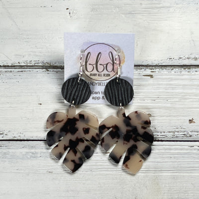 ACRYLIC PALM COLLECTION: LARGE PALM-  Leather Earrings  ||  <BR>  BLACK PALMS, <BR> TORTOISE PALM LEAF