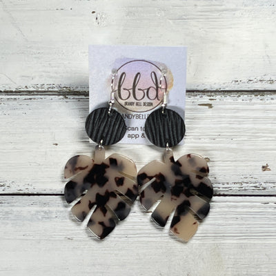 ACRYLIC PALM COLLECTION: LARGE PALM-  Leather Earrings  ||  <BR>  BLACK PALMS, <BR> TORTOISE PALM LEAF