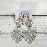 ACRYLIC PALM COLLECTION: LARGE PALM-  Leather Earrings  ||  <BR>  METALLIC CHAMPAGNE WESTERN FLORAL, <BR> WHITE PALM LEAF