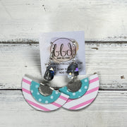 SUEDE + STEEL *OOAK* COLLECTION || Leather Earrings || <BR> AQUA & WHITE POLKADOTS, <BR> PINK & WHITE STRIPE