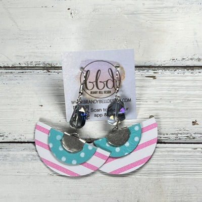 SUEDE + STEEL *OOAK* COLLECTION || Leather Earrings || <BR> AQUA & WHITE POLKADOTS, <BR> PINK & WHITE STRIPE