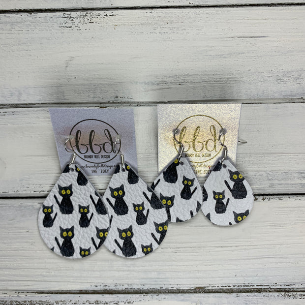 ZOEY (3 sizes available!) -  Leather Earrings  ||   BLACK CATS ON WHITE