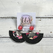 SUEDE + STEEL *OOAK* COLLECTION || Leather Earrings || <BR> PINK & BLACK FLORAL, <BR> SHIMMER BLACK