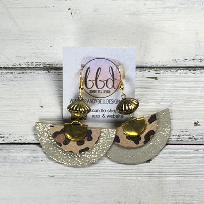 SUEDE + STEEL *OOAK* COLLECTION || Leather Earrings || <BR> CARAMEL CHEETAH, <BR> SHIMMER GOLD