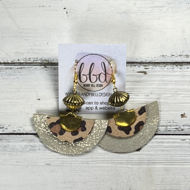 SUEDE + STEEL *OOAK* COLLECTION || Leather Earrings || <BR> CARAMEL CHEETAH, <BR> SHIMMER GOLD