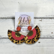 SUEDE + STEEL *OOAK* COLLECTION || Leather Earrings || <BR> MATTE CORAL/PINK, <BR> METALLIC LEOPARD