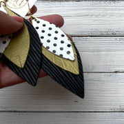 INDIA - Leather Earrings   ||  <BR>  WHITE & BLACK POLKADOT,  <BR> DISTRESSED OCHRE, <BR> BLACK TEXTURE PALMS