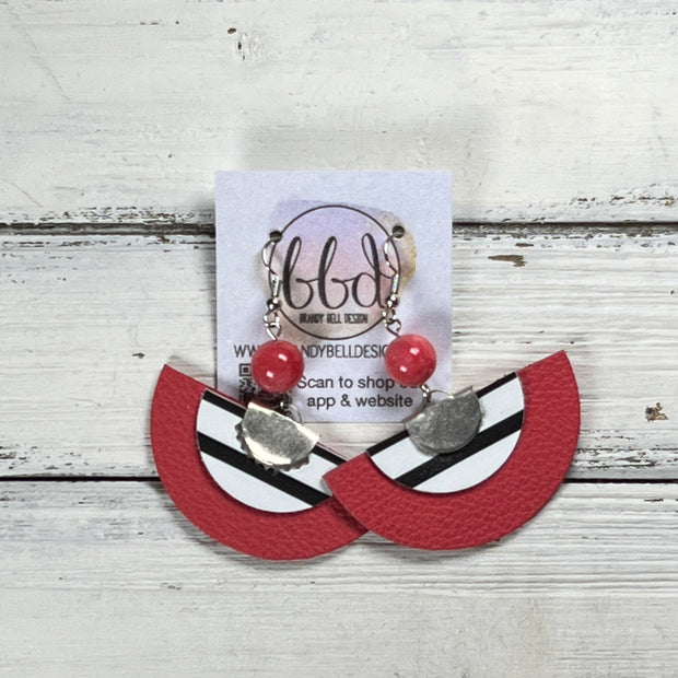 SUEDE + STEEL *OOAK* COLLECTION || Leather Earrings || <BR> BLACK & WHITE STRIPE, <BR> MATTE CORAL/PINK