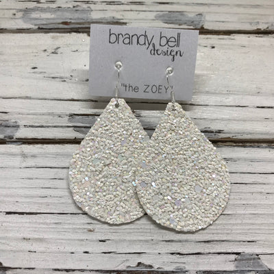 ZOEY (3 sizes available!) -  GLITTER ON CANVAS Earrings  (not leather)  ||  IRIDESCENT WHITE GLITTER