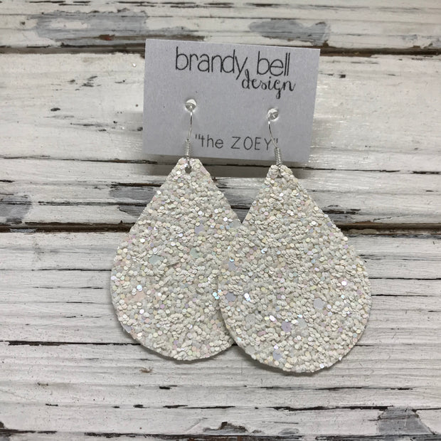 ZOEY (3 sizes available!) -  GLITTER ON CANVAS Earrings  (not leather)  ||  IRIDESCENT WHITE GLITTER