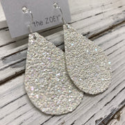 ZOEY (3 sizes available!) -  GLITTER ON CANVAS Earrings  (not leather)  ||  IRIDESCENT WHITE GLITTER