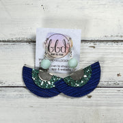 SUEDE + STEEL *OOAK* COLLECTION || Leather Earrings || <BR> SEAFOAM GLITTER (FAUX LEATHER), <BR> COBALT PALMS