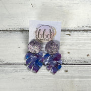ACRYLIC PALM COLLECTION: SMALL PALM-  Leather Earrings  ||  <BR>  SHIMMER LAVENDER, <BR> PURPLE/BLUE PALM LEAF