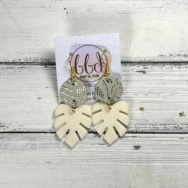 ACRYLIC PALM COLLECTION: SMALL PALM-  Leather Earrings  ||  <BR>  CHAMPAGNE WESTERN FLORAL, <BR> IVORY PALM LEAF