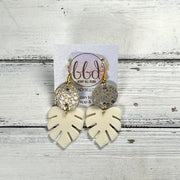 ACRYLIC PALM COLLECTION: SMALL PALM-  Leather Earrings  ||  <BR>  IVORY STINGRAY, <BR> IVORY PALM LEAF